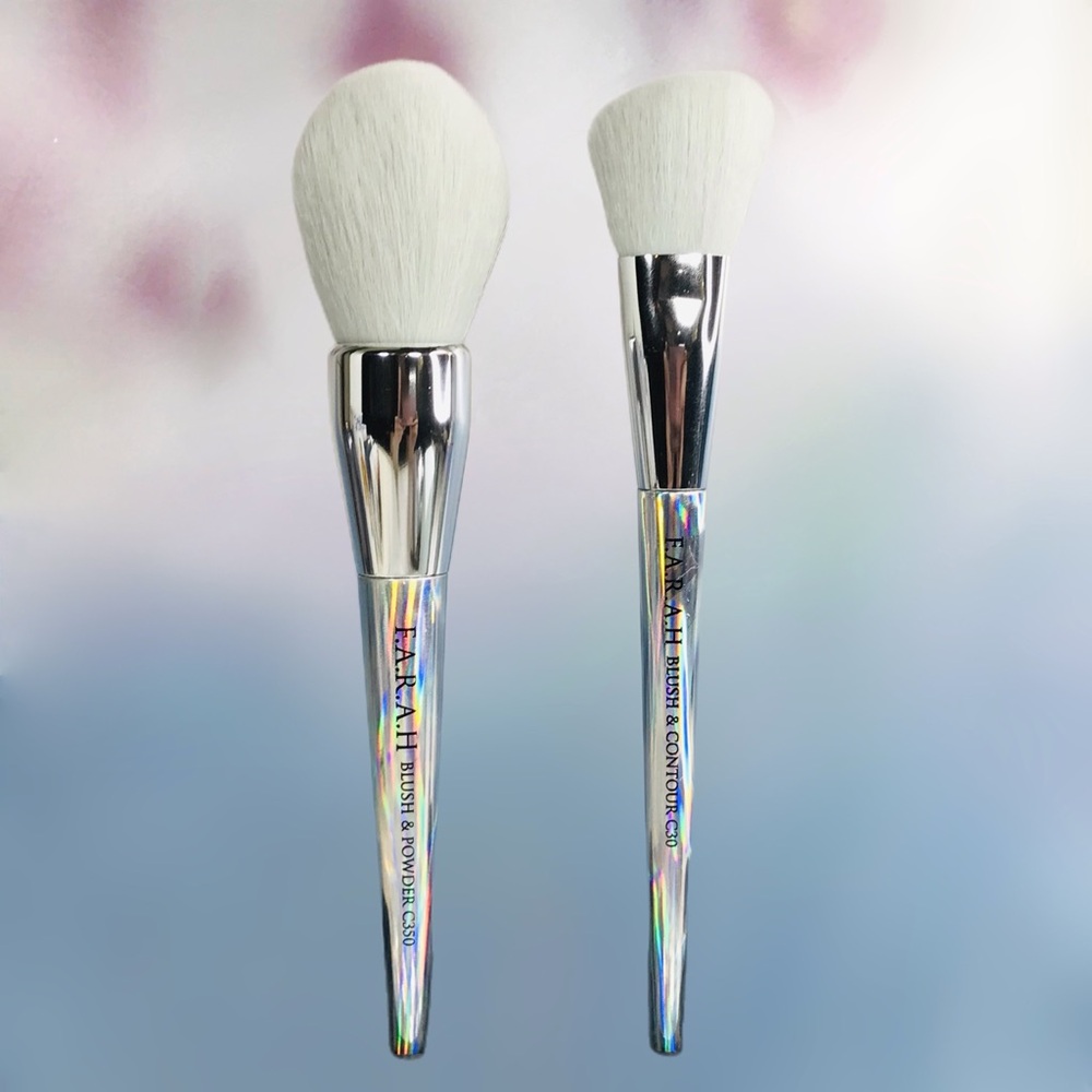 FARAH Luxury Holo Brush Set: Full Size Powder & Blush Brushes Essential Duo BNIP